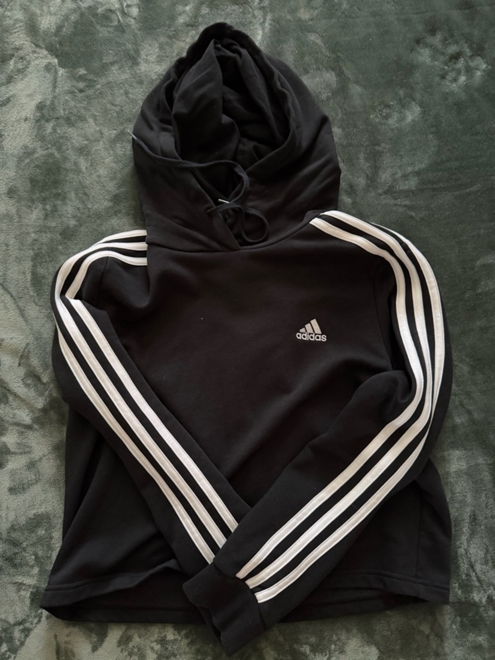 adidas Black Hoodie with White Stripe Accents